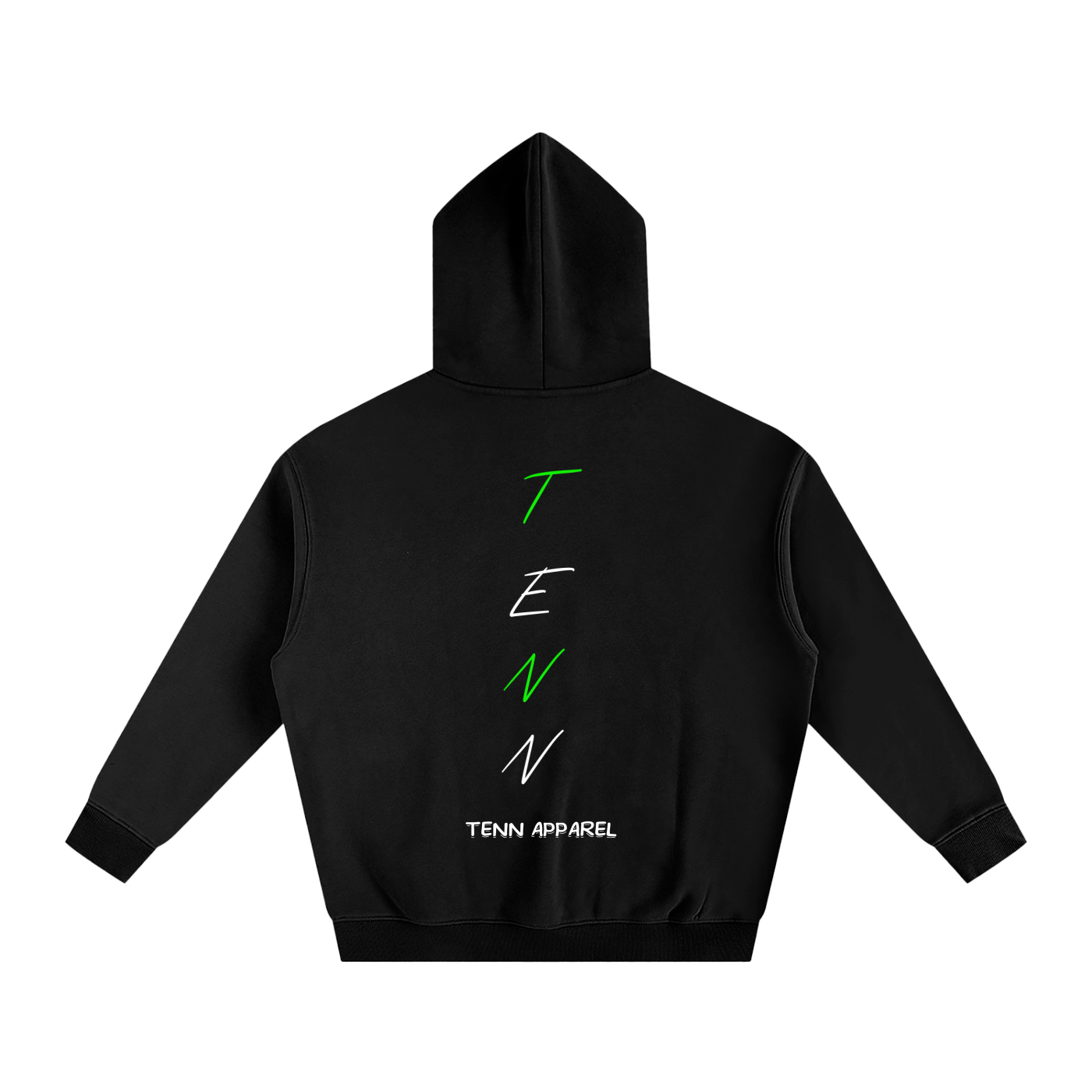 Graphic TENN APPAREL HOODIE. Black, Lime Green.